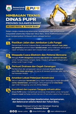 Kadis PUPR Sulbar Keluarkan Imbauan Teknis Infrastruktur Jelang Natal dan Tahun Baru