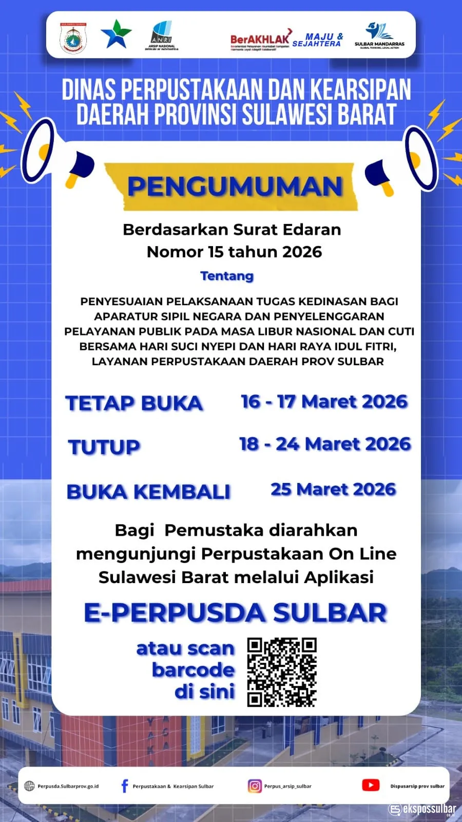 Jelang Libur Nasional Nyepi dan Idul Fitri, Perpusip Sulbar Tetap Buka Layanan Perpustakaan