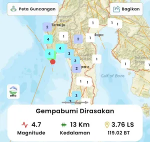 BPBD Sulbar Terima Informasi BMKG, Gempa Magnitudo 4,7 Guncang Selatan Polewali Mandar, Masyarakat Diimbau Tetap Tenang dan Waspada