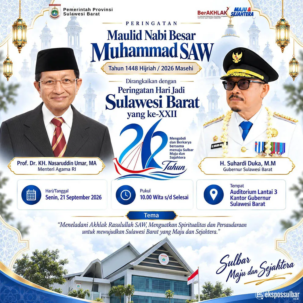 Gubernur Sulbar Sambut Kehadiran Menteri Agama RI pada Peringatan Maulid Nabi Muhammad SAW