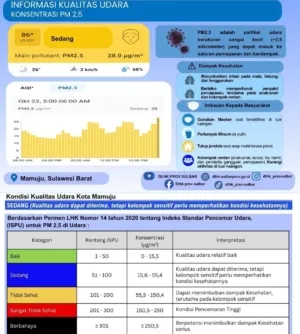 DLHK Sulbar Sampaikan Informasi Kualitas Udara Mamuju, AQI 86 Berada pada Kategori Sedang